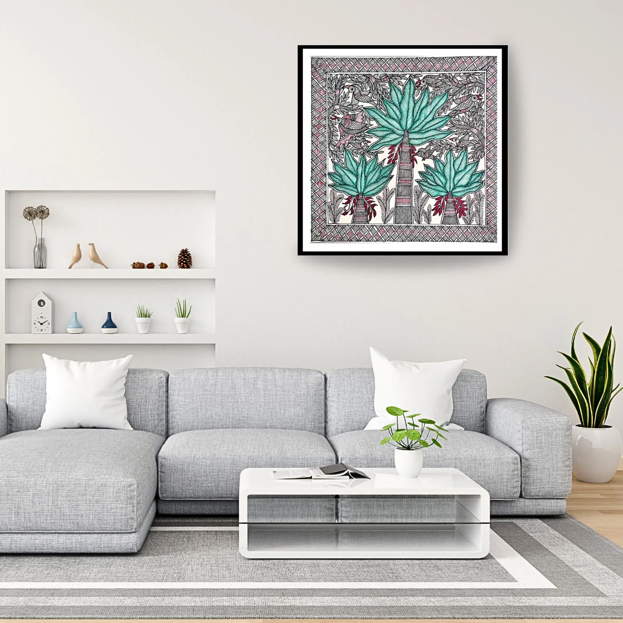 Handmade Madhubani Banana Tree Painting with Birds | Traditional Indian Folk Art